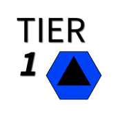 tier 1 logo with a blue hexagon